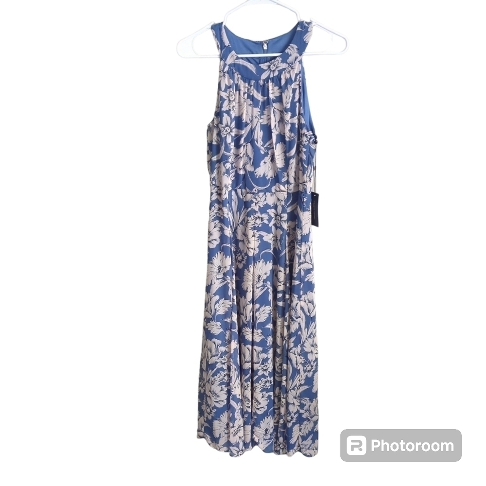 Tommy Hilfiger NWT Blue Floral Chiffon Midi Dress‎ Size 2